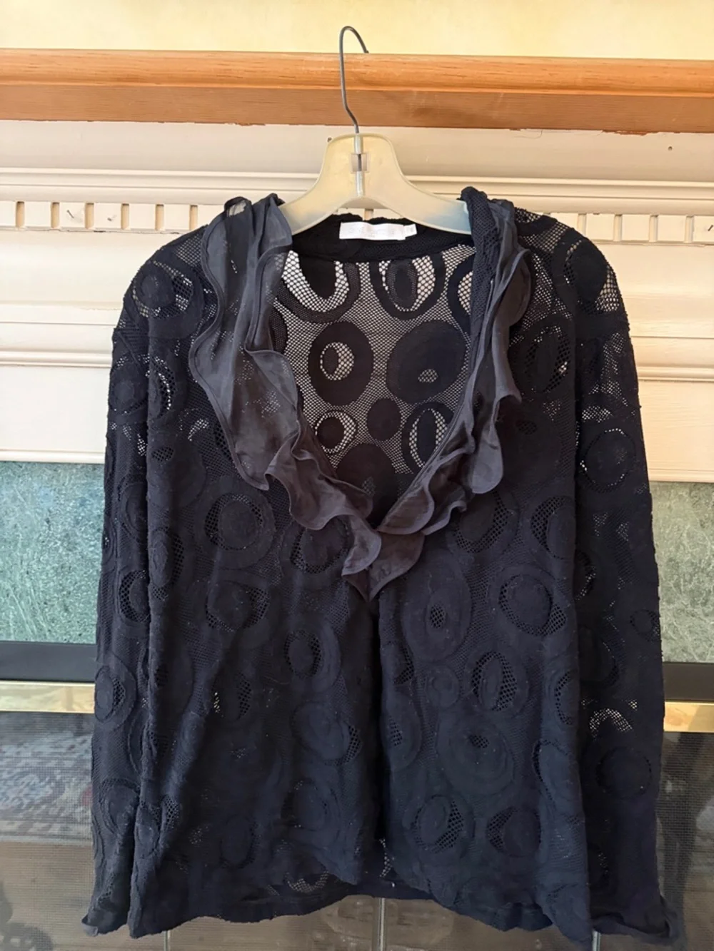 Anne Fontaine Black Lace Ruffle Neck Blouse - Picture 2 of 5